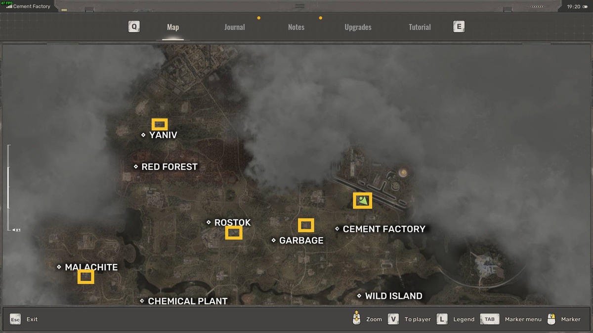 How to fast travel in Stalker 2: map of the Zone.