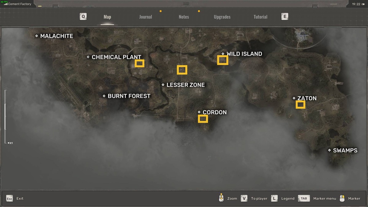 How to fast travel in Stalker 2: map of the Zone.