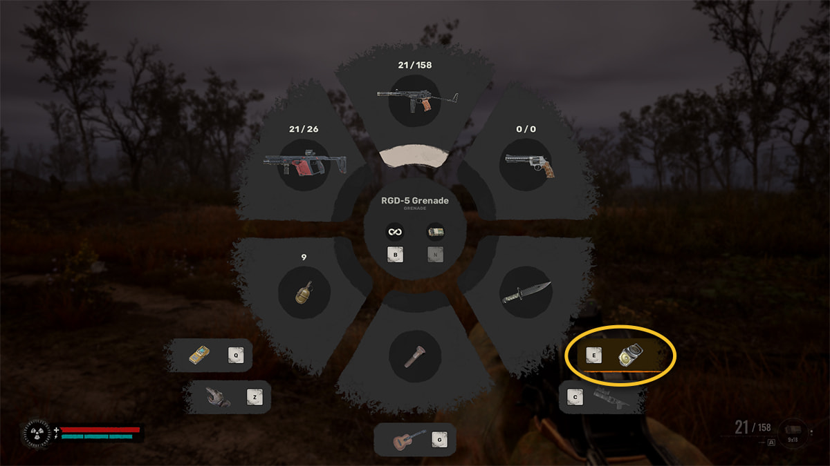 Image of the weapon radial menu in Stalker 2, with focus on the flashlight button.