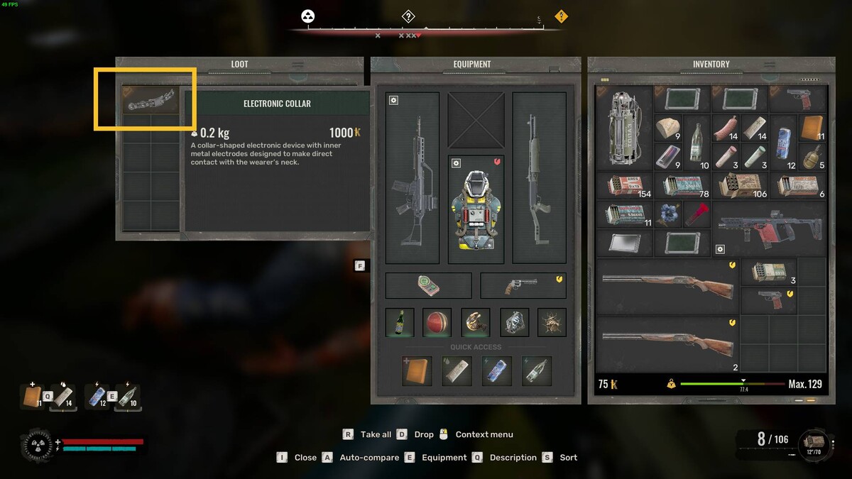 Stalker 2 Hydrodynamics Lab code: inventory menu.
