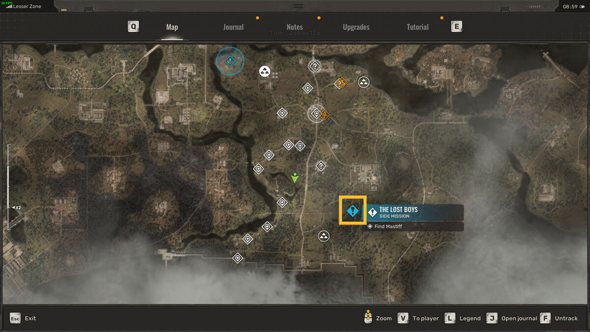 How to find Mastiff in the Stalker 2 The Lost Boys mission: mission objective on map.
