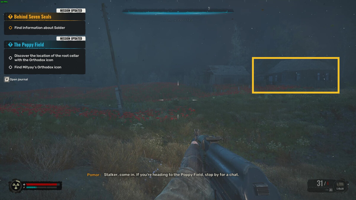 Stalker 2 The Poppy Field walkthrough - should you give the icon to Mityay or Pomor: stalker exploring a poppy field.
