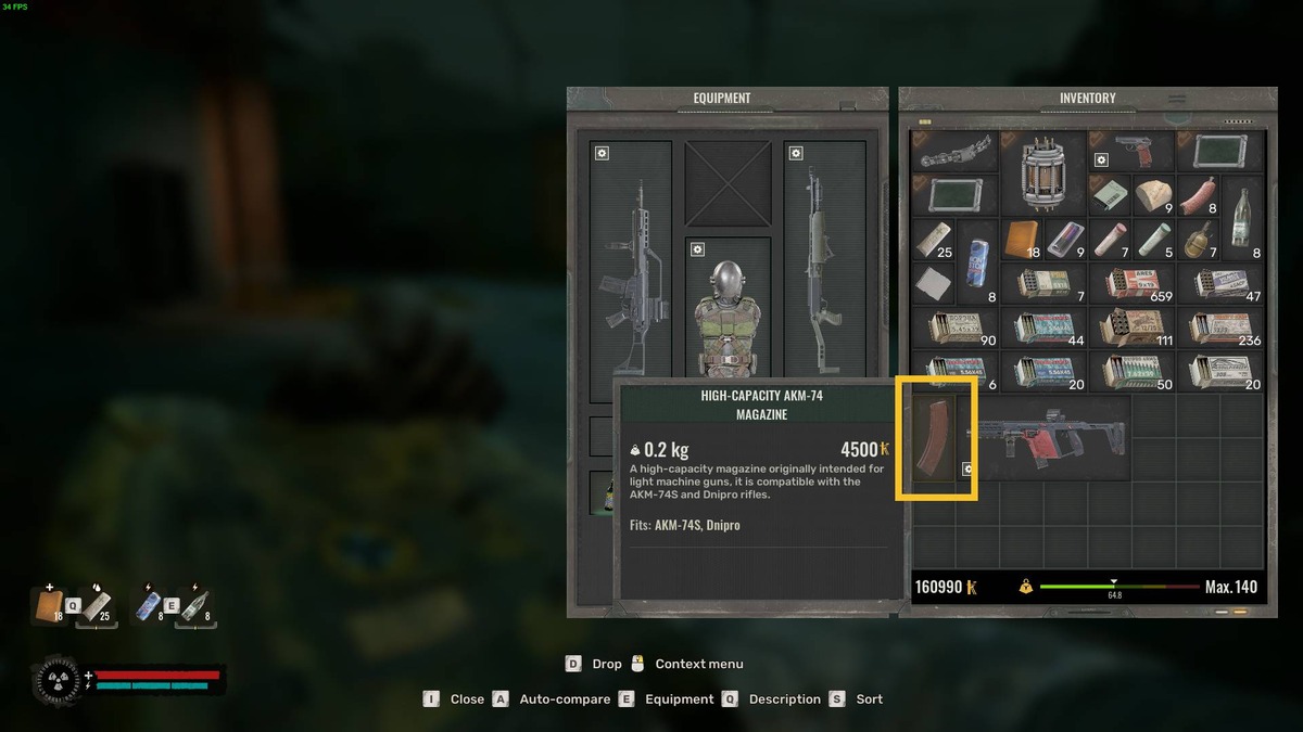 Stalker 2 weapon attachments: inventory menu.