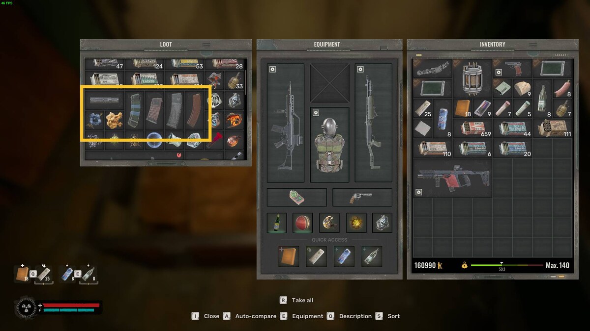 Stalker 2 weapon attachments: inventory menu.