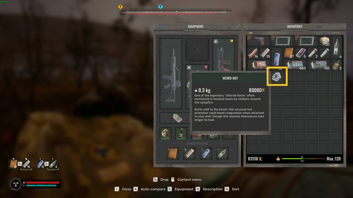 Stalker 2 artifact locations: Weird Nut stats.