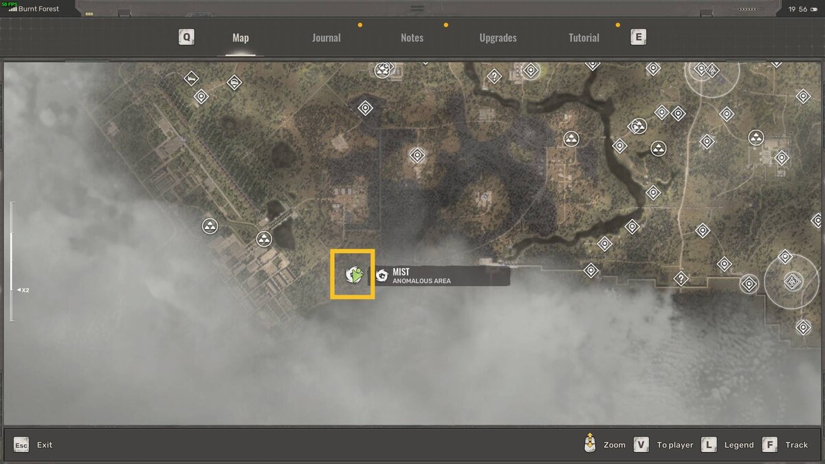 Stalker 2 Weird Pot: Mist anomalous area on the map.