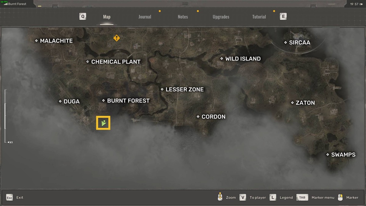 Stalker 2 Weird Pot: Mist anomalous area on the map.