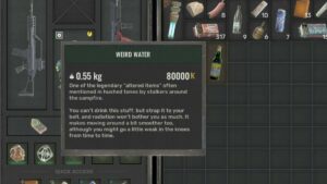 Stalker 2 Weird Water: inventory menu.