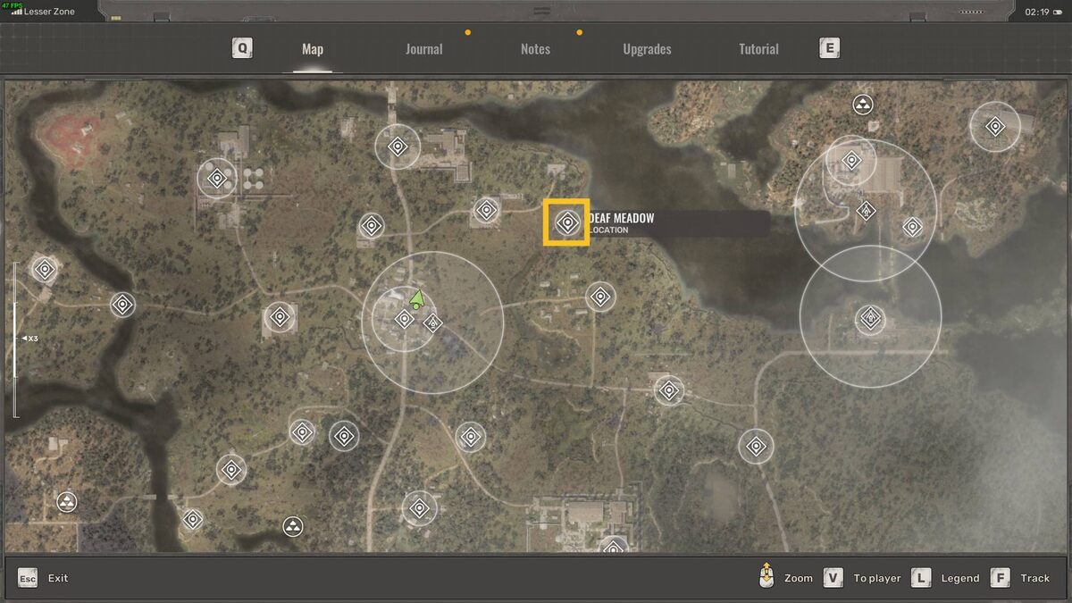 Stalker 2 Whirlwind: gravitational anomaly location on the map.