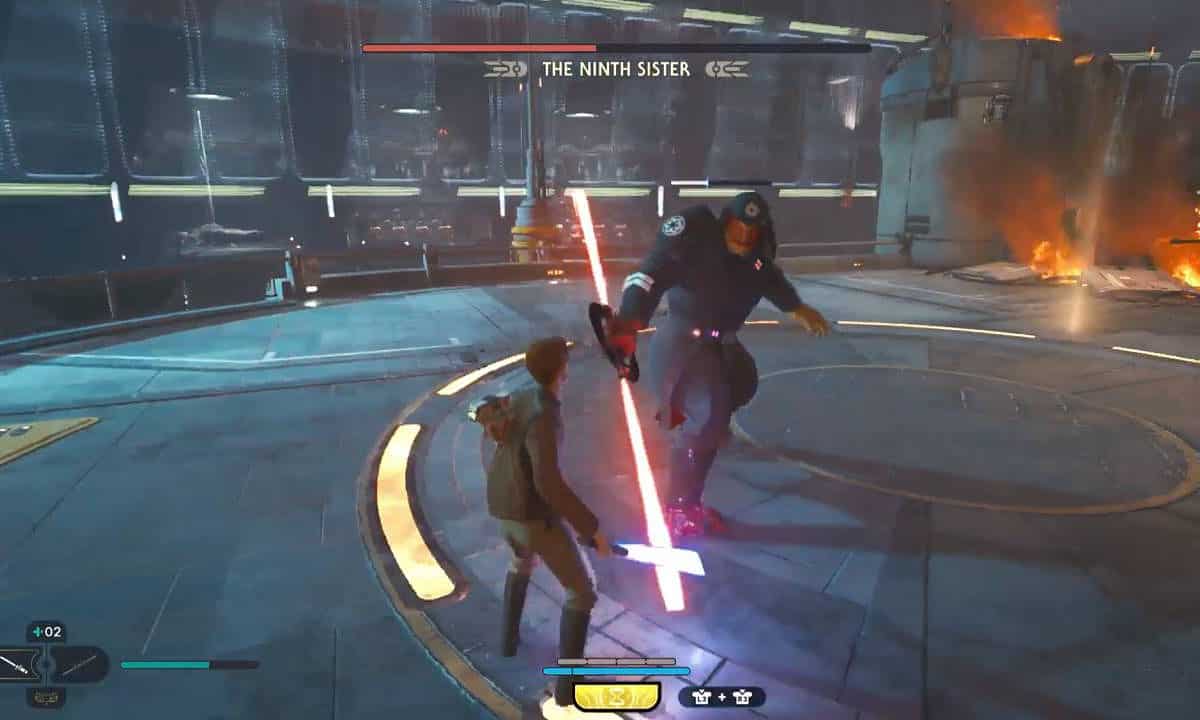 Star Wars Jedi Survivor bosses: The boss fight against the Ninth Sister during the tutorial on Coruscant.