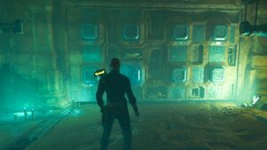 Star Wars Jedi Survivor Crypt of Uhrma: Cal standing in front of the puzzle in the crypt.