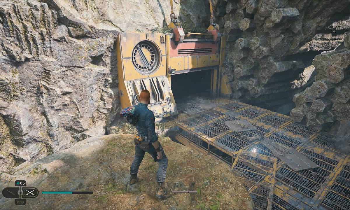 Star Wars Jedi Survivor glowing rocks: The tunnel you must go down to find the Roller Mines.