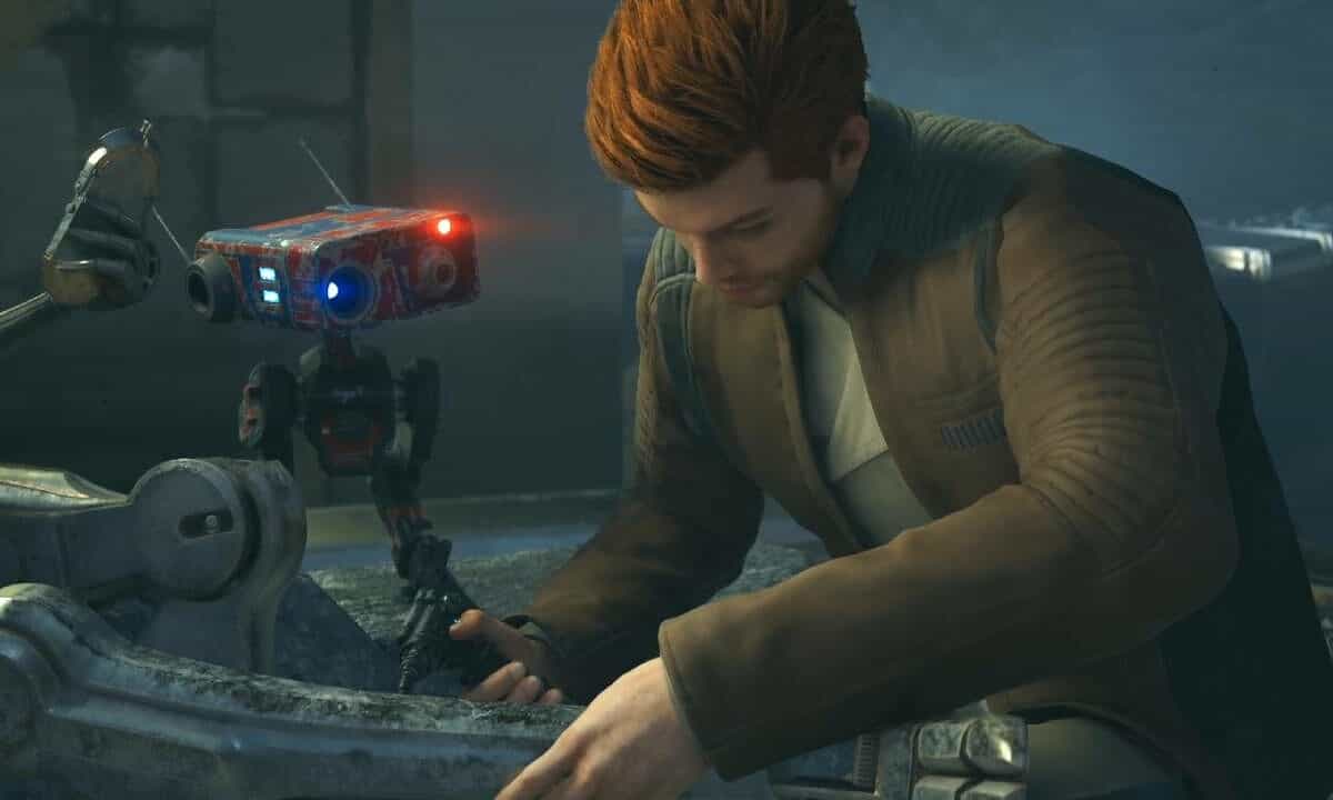 Star Wars Jedi Survivor Jedi Chamber locations: Cal repairing Zee's leg with BD-1 watching on.