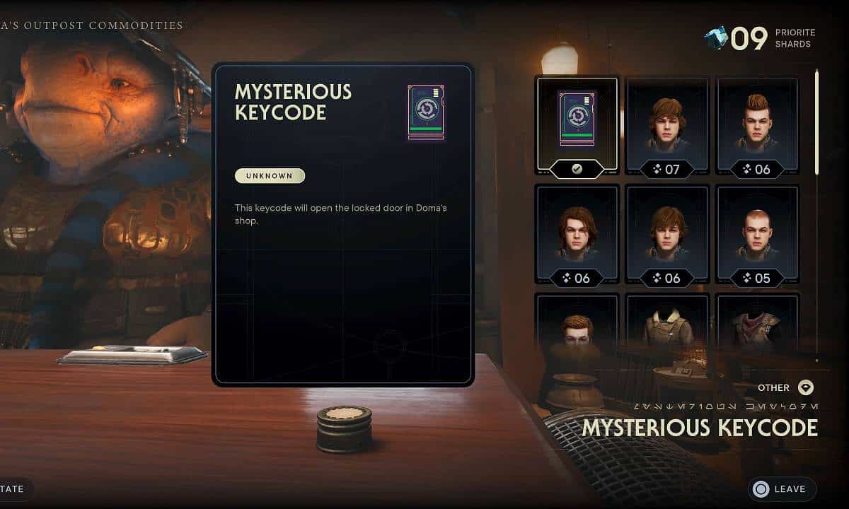 Star Wars Jedi Survivor Mysterious Keycode: The Mysterious Keycode in Doma's shop.
