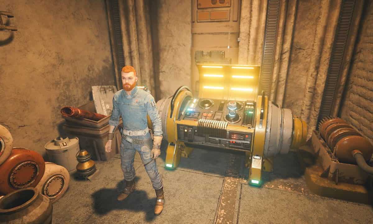 Star Wars Jedi Survivor Mysterious Keycode: Cal stood next to the Stim Canister you get as a reward for opening the door.