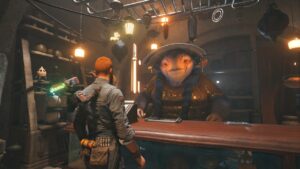 Star Wars Jedi Survivor Priorite Shards: Doma in her shop behind the counter.