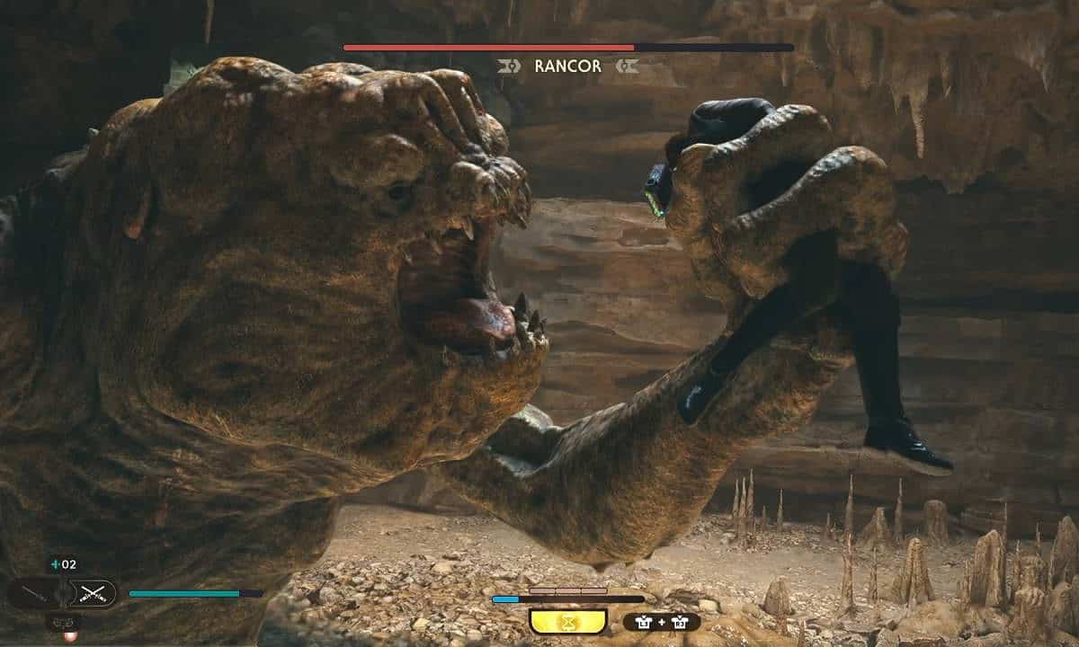 Star Wars Jedi Survivor Rancor boss: The Rancor eating Cal Kestis after the unavoidable attack.