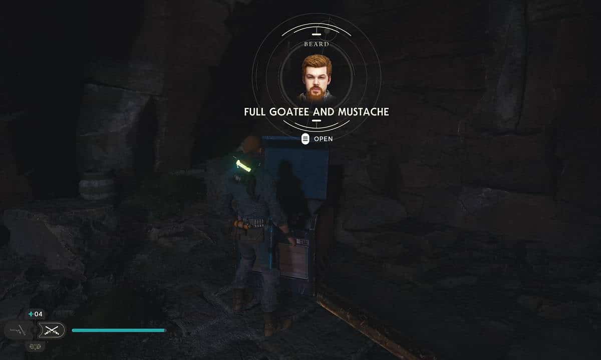 Star Wars Jedi Survivor review: Cal opening a chest to find a full goatee and mustache.