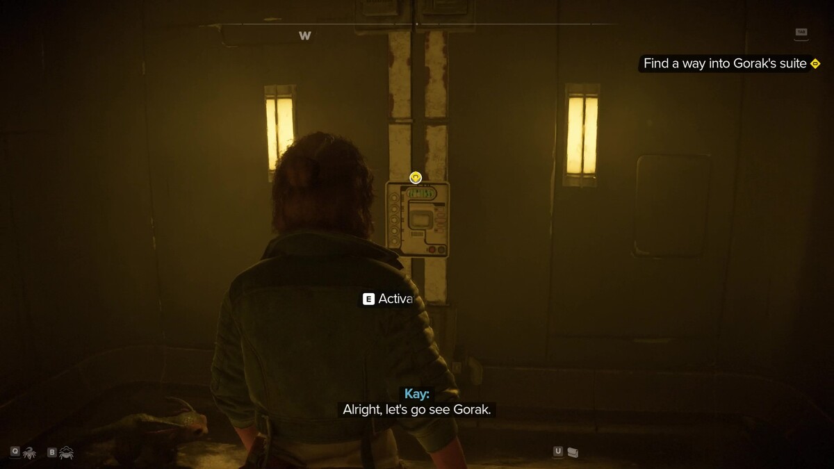 Star Wars Outlaws how to get into Gorak's suite: Key Vess activating a switch in a turbolift.