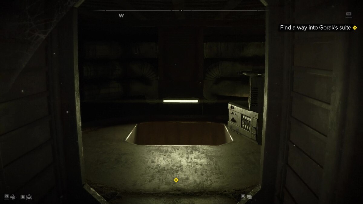 Star Wars Outlaws how to get into Gorak's suite: A square hole in the floor of a vent.