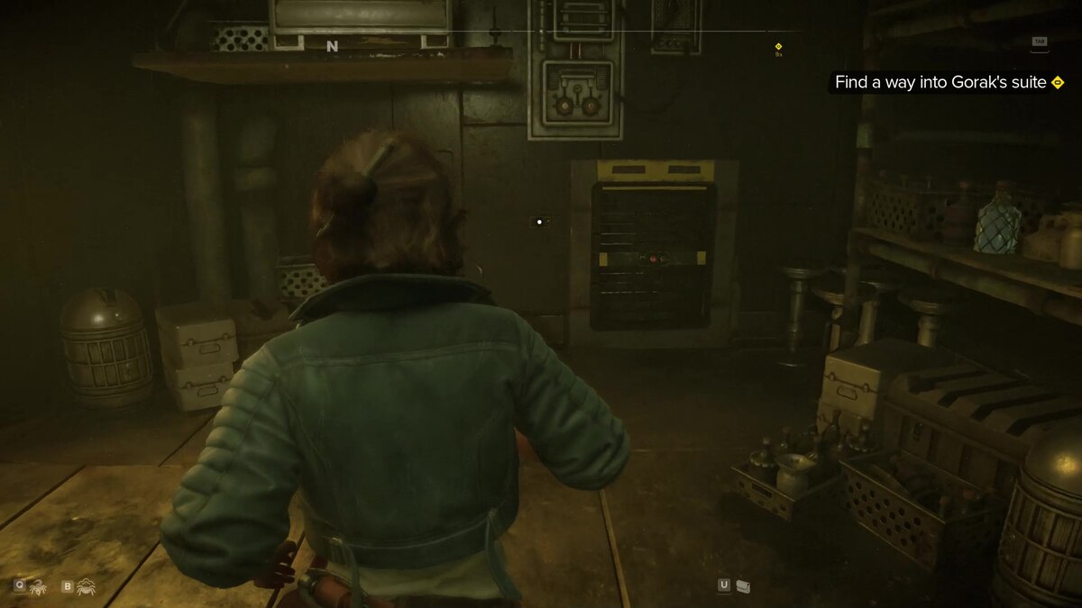 Star Wars Outlaws how to get into Gorak's suite: Kay Vess walking towards a vent on the wall.