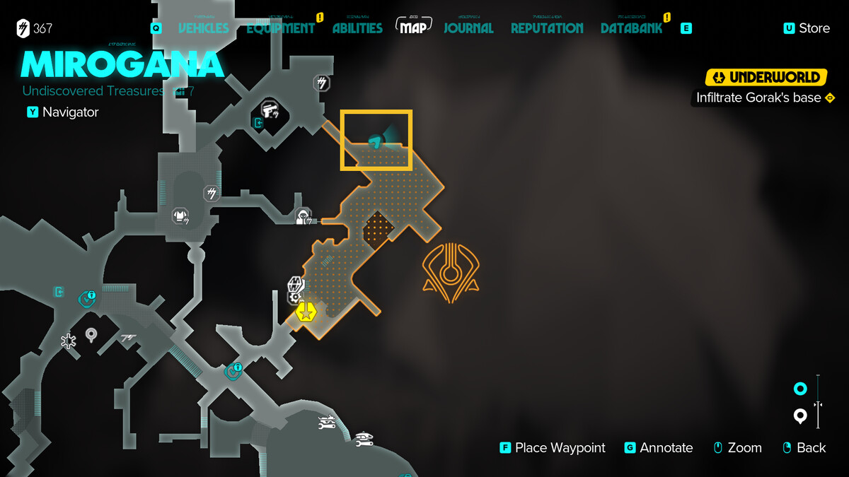 Star Wars Outlaws how to infiltrate Gorak's base: in-game map of Mirogana.