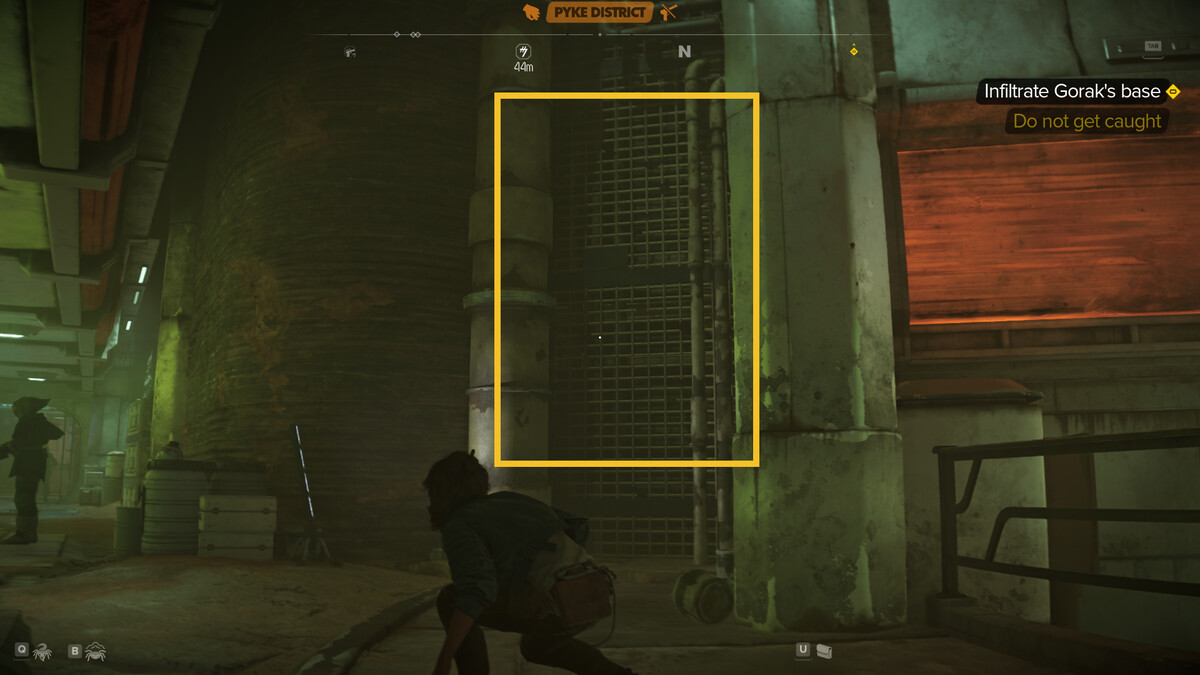 Star Wars Outlaws how to infiltrate Gorak's base: Kay in the Pyke Syndicate district.