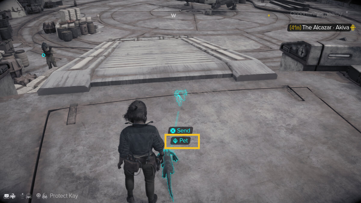 How to make Nix happy in Star Wars Outlaws: Kay petting Nix.