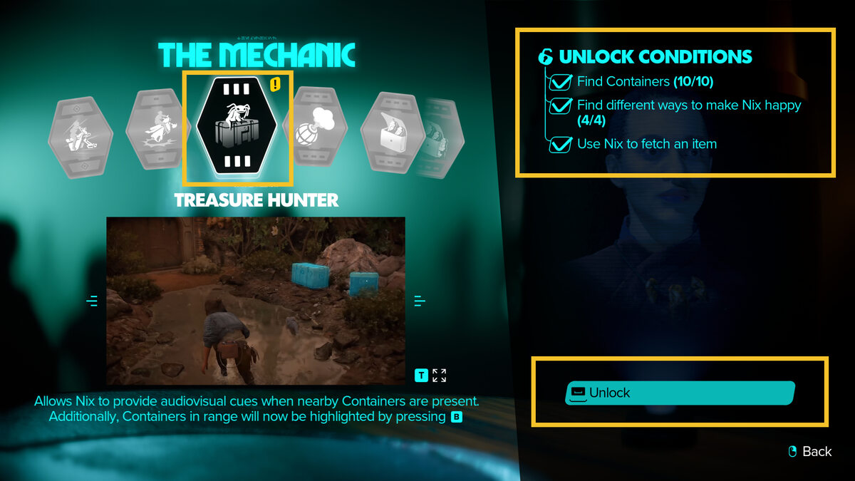 How to make Nix happy in Star Wars Outlaws: ability screen.
