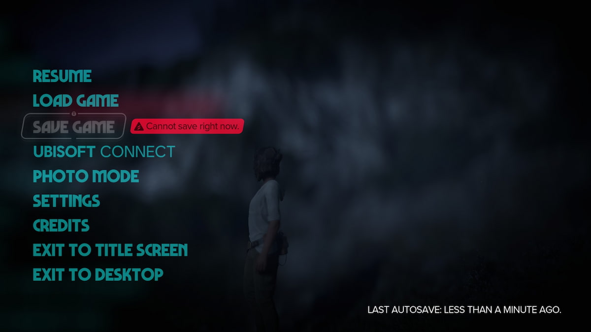 Image of the in-game menu in Star Wars Outlaws, with the Save Game featured unavailable.