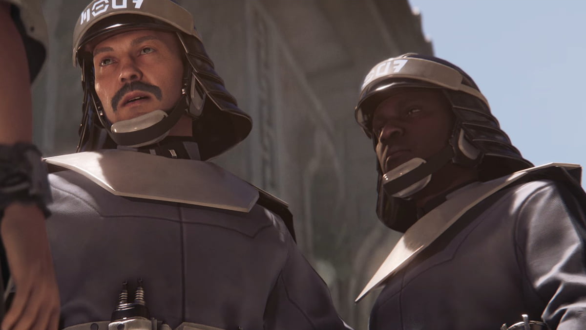 Image of two Security force personnel in Canto Bight from Star Wars Outlaws.
