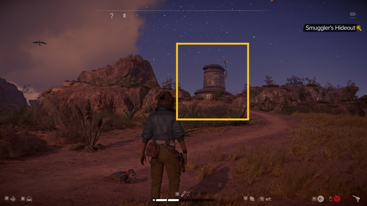 Star Wars Outlaws Smuggler's Hideout: Kay exploring near Typhon's Rock.