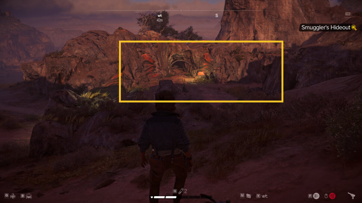 Star Wars Outlaws Smuggler's Hideout: Kay exploring near Typhon's Rock.