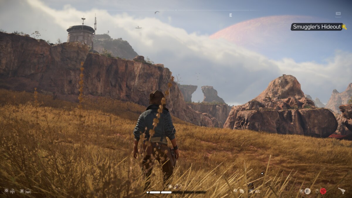 Star Wars Outlaws Smuggler's Hideout: Kay exploring near Typhon's Rock.