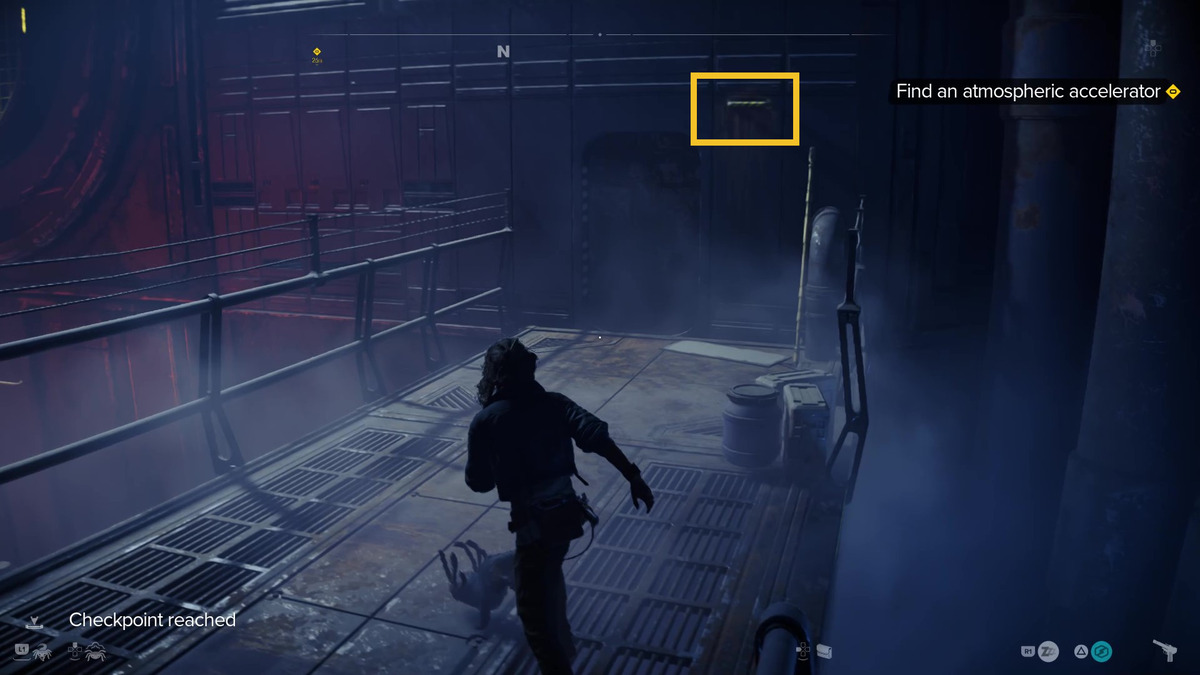 Star Wars Outlaws speed boost: Kay exploring the Imperial wind harvester.