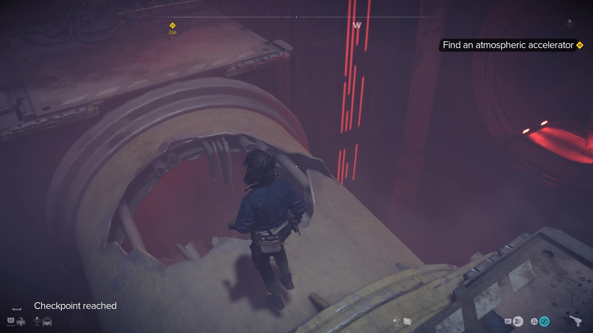 Star Wars Outlaws speed boost: Kay exploring the Imperial wind harvester.