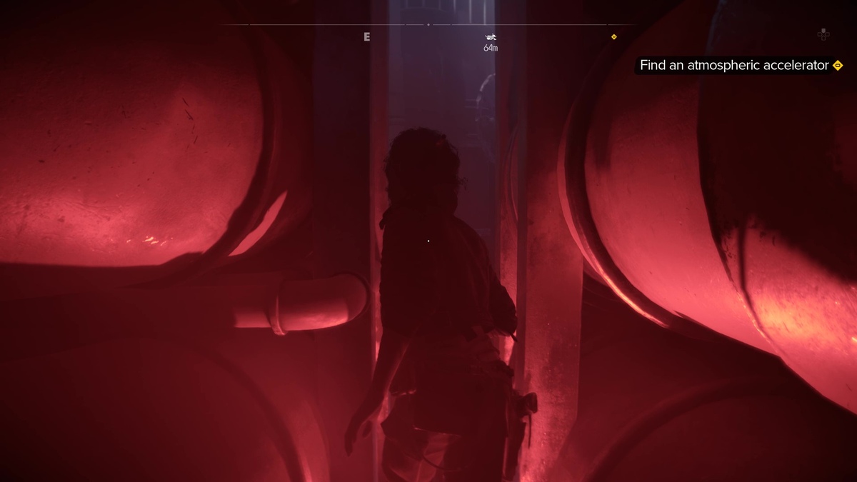 Star Wars Outlaws speed boost: Kay exploring the Imperial wind harvester.