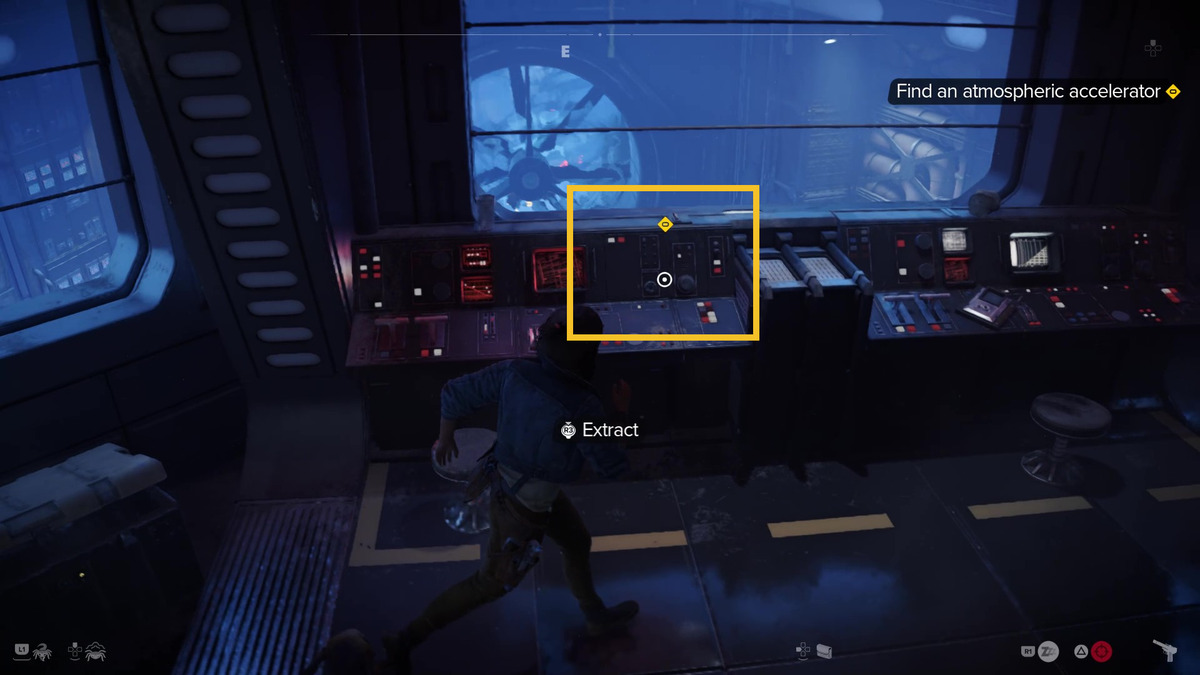 Star Wars Outlaws speed boost: Kay exploring the Imperial wind harvester.