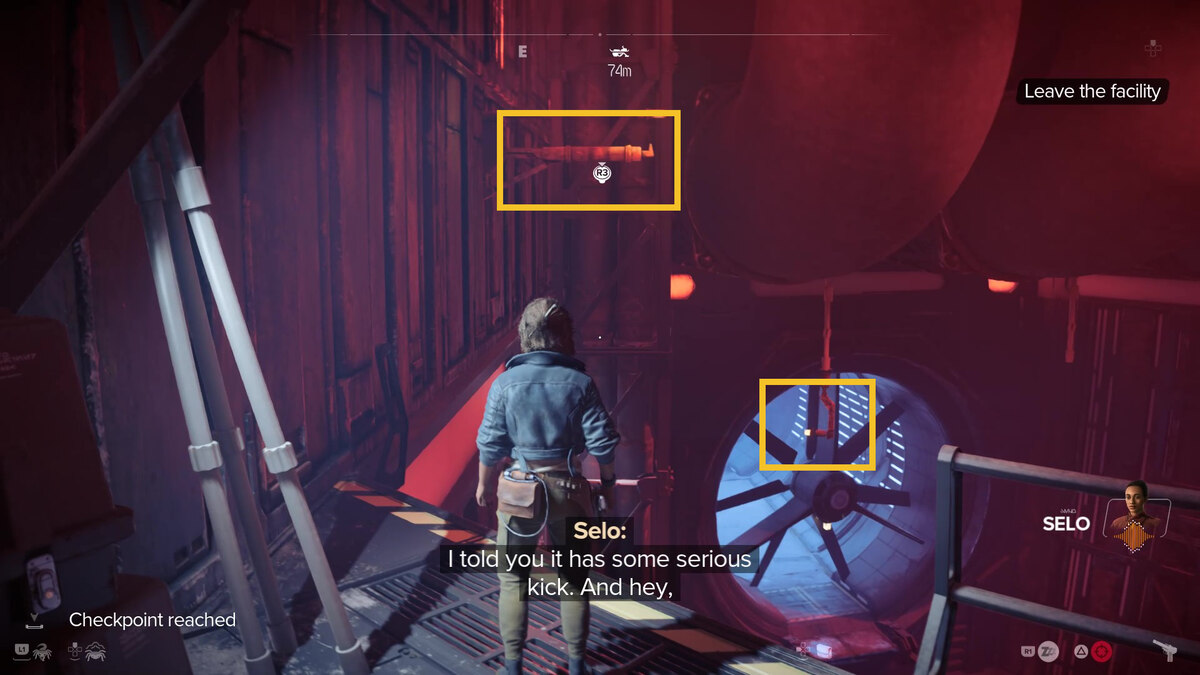 Star Wars Outlaws speed boost: Kay exploring the Imperial wind harvester.
