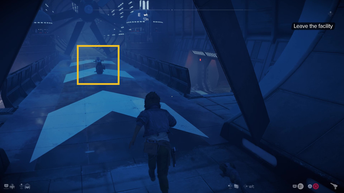 Star Wars Outlaws speed boost: Kay exploring the Imperial wind harvester.