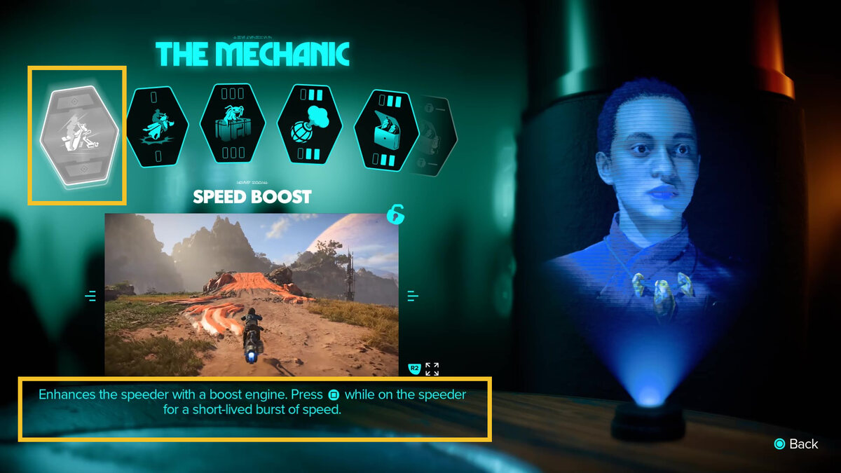 Star Wars Outlaws speed boost: Kay exploring the Imperial wind harvester.