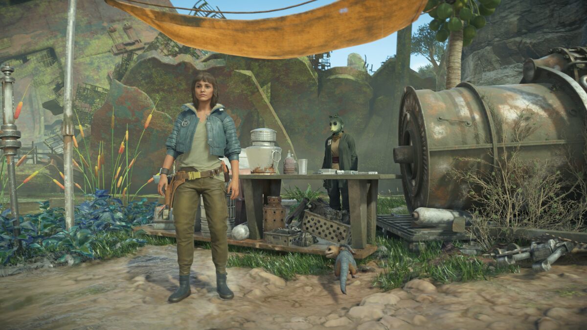 Star Wars Outlaws stranded merchant: Kay exploring Akiva.