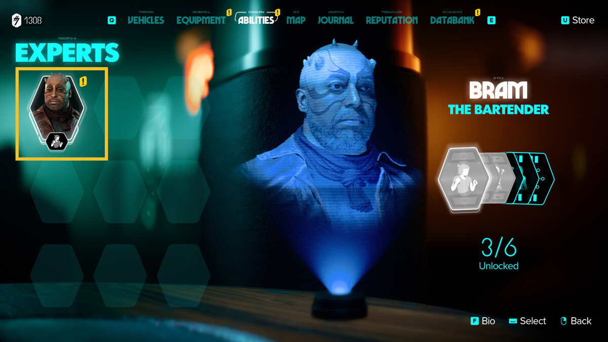 Star Wars Outlaws unlock Requests at merchants: in-game expert ability menu.