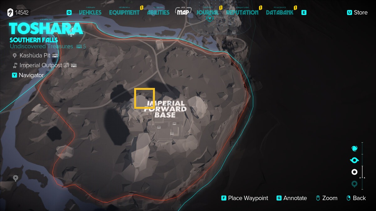 Star Wars Outlaws Vault Code: Imperial Forward Base on the map.