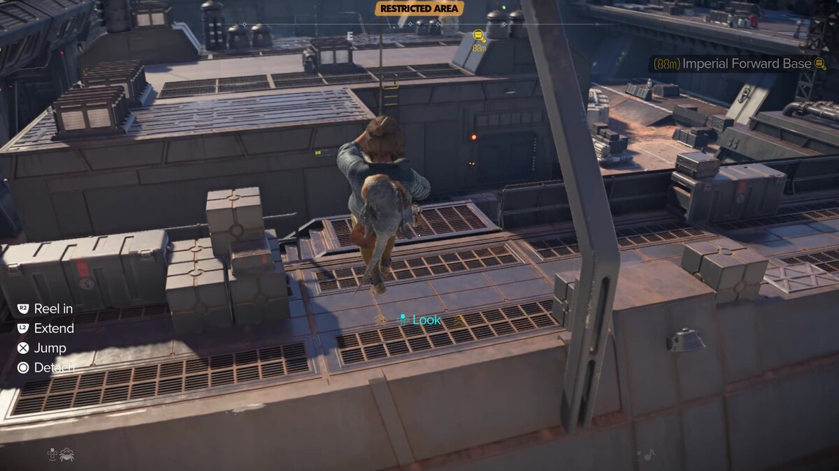 Star Wars Outlaws Vault Code: Kay exploring the Imperial Forward Base.