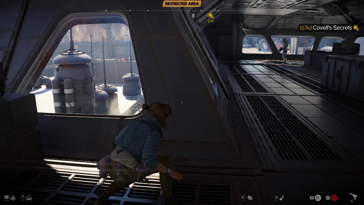 Star Wars Outlaws Vault Code: Kay exploring the Imperial Forward Base.