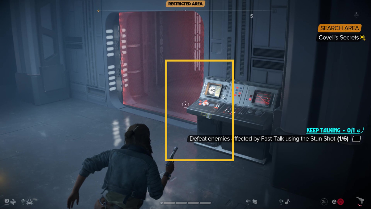Star Wars Outlaws Vault Code: Kay exploring the Imperial Forward Base.