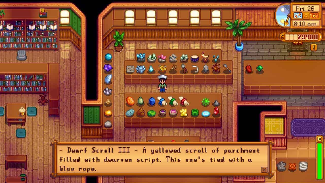 Player reads Stardew Valley Dwarf Scroll III