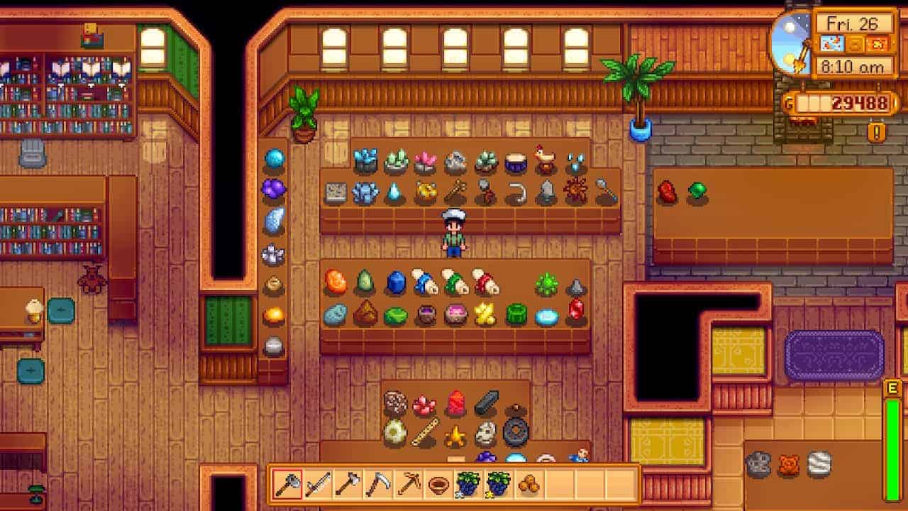 A player looks at Stardew Valley Dwarf Scrolls in a museum