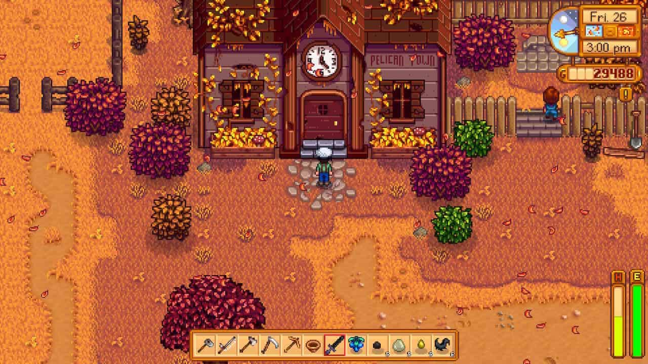 Stardew Valley Solar Essence: Player walks past Community Center